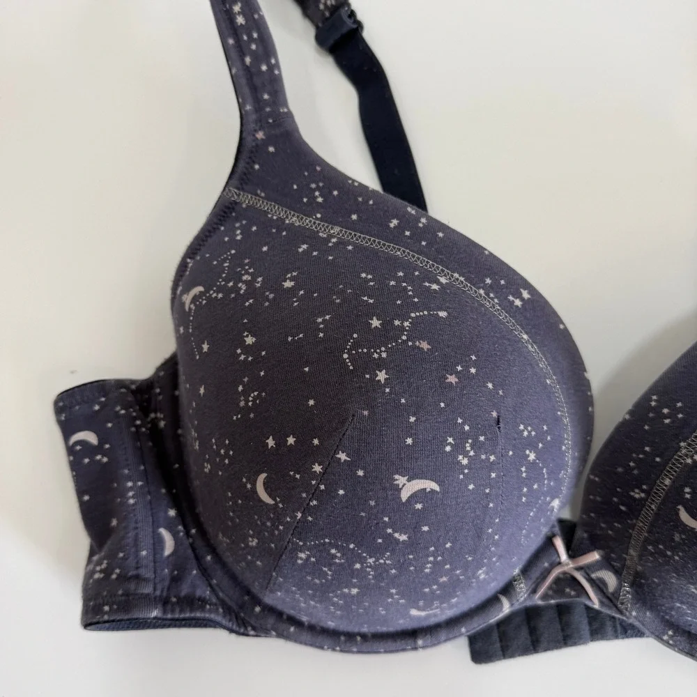 Cacique Celestial Print T Shirt Bra‎ 42C Moon Stars Full Coverage Lounge